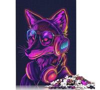Fox Headphones Neon Puzzles 1000 Pièces Cadeau Unique Jeu Éducatif Défi Jouet À De Qualité Supérieure Peinture Art pour Adultes Et Enfants À Partir De 12 Ans 1000pcs (40x28cm)