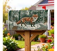 Fox Housse magnétique pour boîte aux lettres Motif arbres rustiques et fougères Vert automne 53,3 x 64,9 cm