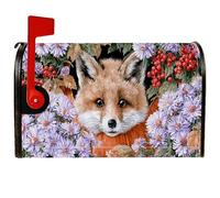 Fox Housses de boîte aux lettres magnétiques pour décoration de pelouse, fleurs violettes rustiques d'automne, baies rouges, 53,3 x 65,5 cm