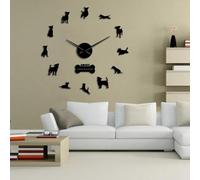 Fox Hunting Dog Jack Russell Terrier Horloge murale contemporaine de race de petit terrier Cadeau effet miroir Noir 94 cm