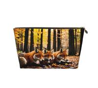 Fox In Fallen Leaves Pattern Women Cosmetic Bag Leather Handbag Portable Grande Capacité Zipper Travel Bag Storage Bag Doré, Taille Unique, doré, Taille unique