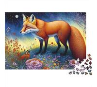 Fox in Flower Field Puzzle 1000 Pieces Cadeau Unique Jeu Éducatif Challenge Toy À De Qualité Supérieure Peinture Art pour Adultes Et Enfants 38x26cm/1000pcs