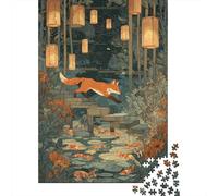 Fox in Lantern Forest Plaque en Métal Rustique 70x50cm/1000pcs pour Le Coin Bar, Cadeau Décoratif De Noël pour Les Amateurs De Décoration De Bar