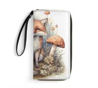 Fox in Mushroom Grove Portefeuille en cuir de grande capacité avec fermeture éclair sur le pourtour pour téléphone portable pour homme et femme, blanc, 19,7 x 10,5 cm, blanc, 19.7x10.5cm