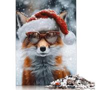 Fox in Santa Hat and Sungl Puzzle 1000 Pièces Educa Jouet en Bois Divertissement Créatif Décoration Intérieure Jeu Éducatif Challenge Toy Adultes & Enfants des 14 Ans 1000pcs (75x50cm)