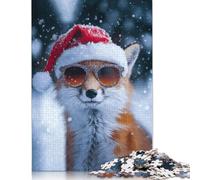 Fox in Santa Hat Puzzles 1000 Pieces Cadeau Unique Jeu Éducatif Challenge Toy À De Qualité Supérieure Peinture Art pour Adultes Et Enfants 1000pcs (40x28cm)