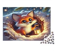 Fox in Snow Jigsaw for Adults Teens: Cute Fox with Lantern in Snow Educational Game for Wall Decoration and Gifts 52x38cm/1000pcs
