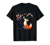 Fox Japanese Cherry Blossom sakura tree kawaii girls women T-Shirt