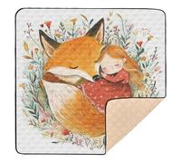 Fox Little Girl Sleep Grand tapis de jeu robuste pour intérieur et extérieur - Confortable et respirant - Pour nouveau-nés, nourrissons et tout-petits - 127 x 127 cm