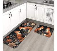 Fox - Lot de 2 tapis de cuisine doux et rustiques pour sol, rembourrés, confortables, lavables et antidérapants pour éviers de cuisine, buanderie, salle de bain