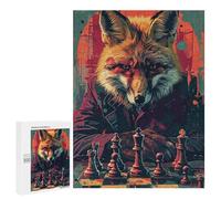 Fox Master Chess Game Art Print Puzzle 1000 Pièces Educa Jouet en Bois Cadeau Unique Décoration Intérieure Jeu Éducatif Challenge Toy Adultes Et Enfants À Partir De 14 Ans 500 PCS