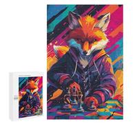 Fox Mastering Chess Strategy Meets Style : Activité Détente À La Maison, 1000 PCS Puzzle Décoratif en Bois - À Assembler, Encadrer Et Exposer