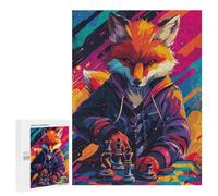 Fox Mastering Chess Strategy Meets Style Puzzle 1000 Pièces Educa Jouet en Bois Cadeau Unique Décoration Intérieure Jeu Éducatif Challenge Toy Adultes Et Enfants À Partir De 14 Ans 500 PCS