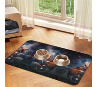 Fox On The Galaxy Tapis de gamelle imprimé pour animal domestique, antidérapant et sans goût pour chien et chat