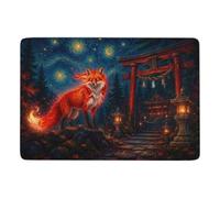 Fox on Torii Gate under Starry Night Tapis à Poils Courts 150 x 100 cm | Décoration saisonnière avec tapis de salon, avec surface douce; pour salon