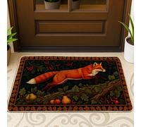 Fox Paillasson de bienvenue - Feuilles rustiques d'automne - Baies d'automne - Orange - En caoutchouc antidérapant - Pour la maison, l'intérieur et l'extérieur, l'entrée - Décoration de porche - 73,7