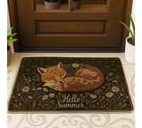 Fox Paillasson de bienvenue, fleurs naturelles d'été, papillons, vert d'été, tapis d'entrée antidérapant pour maison, bureau, extérieur, intérieur, entrée, décoration, 73,6 x 43,2 cm