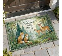 Fox Paillasson de bienvenue, nature rustique, cerfs, vert printemps, tapis d'entrée lavable pour maison, intérieur et extérieur, entrée, porche, 73,6 x 43,2 cm