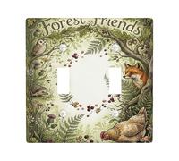 Fox Plaque de double interrupteur à bascule, motif chouette et hérisson, vert automne, taille standard, pour chambre à coucher, salle de bain, cuisine, entrée