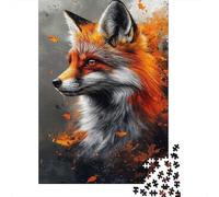 Fox Portrait with Abstract Orange Splatters Idée Noël Puzzle en Bois | Pour le temps libre à la maison : ce puzzle 1000 pièces pour adultes convient aux amateurs d'images détaillées.