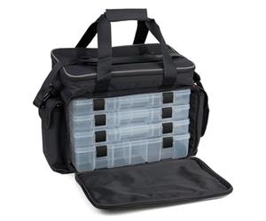 Fox Rage Grand Stacker Sac de pêche 37 x 24 x 33 cm Sac de pêche avec boîtes à appâts, Noir