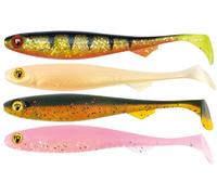 Fox Rage Lot de 4 leurres en caoutchouc pour la pêche au brochet, à la perche et au sandre, UV Slick Shad Mixed Colour Pack, longueur : 13 cm