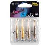 Fox Rage Micro Tiddler Fast Mixed UV Colour Pack 5 cm 3 g - 4 Shads pour la pêche à la perche, leurres en caoutchouc montés