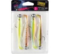 Fox Rage Slick Shad UV avec hameçon jig Set d'appâts caoutchouc 4pcs 9cm