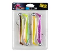 Fox Rage Zander Pro Shad Lot de 4 poissons en caoutchouc mélangés UV - Poids / longueur / crochet : 10 g - 10 cm - Taille 4/0