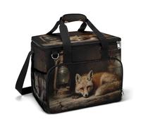 Fox Resting Old Lantern Sac isotherme vintage pour camping et plage avec bandoulière