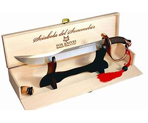 FOX - Sabre à Champagne - Poignée en Bronze - Acier Inoxydable - 40 cm - Étui en Bois - Officiel de la Confrérie du Sabre d'Or