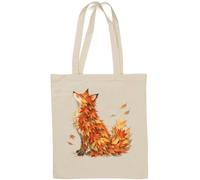 Fox Sac fourre-tout en coton naturel avec feuilles colorées d'automne Blanc