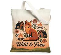 Fox Sac fourre-tout en toile pour femme, motif fleurs rustiques, cabane d'automne orange, lavable, réutilisable, esthétique, idées pour Tr, Orange, 13x15 Inch