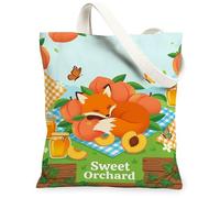 Fox Sac fourre-tout en toile pour femme, motif pêche espiègle, papillon, orange, lavable, réutilisable, idéal pour les courses, le bureau, la bibliothèque, décontracté, 33 x 38,1 cm
