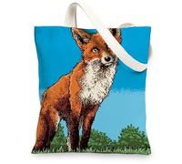 Fox Sac fourre-tout en toile vintage, réutilisable, léger, bleu, 33 x 38 cm