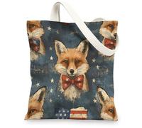 Fox Sacs fourre-tout en toile, sacs d'épicerie rustiques réutilisables, sacs à bandoulière durables en lin, bleu, 13x15 Inch