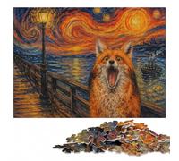 Fox Screaming in Edvard Munch's The Scream Puzzle en Bois, 1000 pièces | Cadeau du Nouvel An pour passionné : activité sans écran à la maison en intérieur.