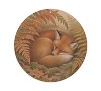 Fox Sleeping Inside A Ring of Autumn Ferns Metal Tin Sign Plaque | Wall Decor for Cafe, Club Bar, Office, Home Garden Metal Poster
