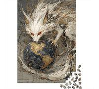Fox Spirit Holding Earth Globe Plaque Murale en Métal 70x50cm/1000pcs pour Le Pub Ou Le Café, pour Le Bureau, Le Studio Et L’Atelier Créatif