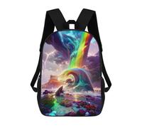 Fox Spirit Mask Artwork Sac à dos d'écolier à la mode, convient aux garçons, filles et enfants, sac à dos de voyage décontracté en plein air, sac à dos indispensable, Rainbow Wave in Fantasy Land, 17"