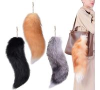 Fox Tail 3 pièces 3 couleurs 16 pouces réaliste Shaggy Tail porte-clés avec fermoir grand décor Therian pour sac à main, sac à dos, cosplay, Halloween, décoration intérieure