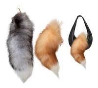 Fox Tailfox Tail 2pcs 16 pouces de la queue moelleuse Keychain Furry Faux Fur Tail avec fermoir réaliste décoratif Thérian Therian pour le sac à main Cosplay, Silver + Gold
