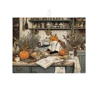Fox Tapis de séchage pour comptoir de cuisine, tapis d'égouttoir à vaisselle absorbant motif floral d'automne - Tapis de séchage en microfibre confortable pour comptoir de cuisine - 45,7 x 61 cm