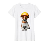Fox Terrier Casque Rigide Jaune pour Ouvrier du bâtiment T-Shirt Graphique avec Valeur, Femme, Blanc, XL