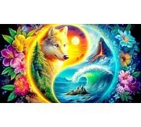 Fox-Under-Fleur de cerisiers-Moon Puzzle pour Adultes: 1000 Pièces en Carton Recyclé - Décoration 75x50cm/1000pcs