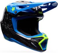 FOX V3 RS Tactile Carbon Casque de motocross, bleu/jaune/noir, Taille L