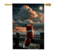 Fox Watching Drapeau de jardin au clair de lune - Bannière de décoration d'intérieur - Drapeau double face en toile de jute pour décoration de pelouse extérieure - 71 x 101 cm
