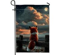 Fox Watching Drapeau de jardin au clair de lune - Bannière de décoration d'intérieur - Drapeau double face en toile de jute pour décoration de pelouse extérieure - 30,5 x 45,7 cm