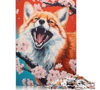 Fox with Cherry Blossoms Puzzles 1000 Pieces Cadeau Unique Jeu Éducatif Challenge Toy À De Qualité Supérieure Peinture Art pour Adultes Et Enfants À Partir De 12 Ans 1000pcs (75x50cm)