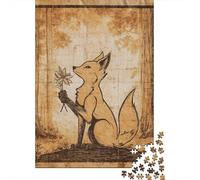 Fox with Flower in Forest Puzzles 1000 Pieces Cadeau Unique Jeu Éducatif Challenge Toy À De Qualité Supérieure Peinture Art pour Adultes Et Enfants À Partir De 14 Ans 52x38cm/1000pcs